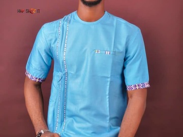 Products: Blue Patterned African Men's Top 
