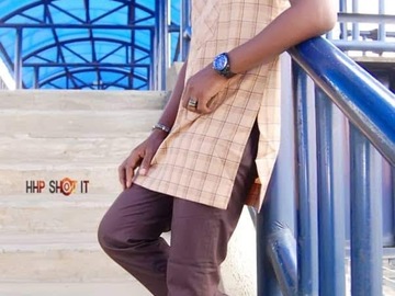 Products: African Men's 2pc Checkered Brown Senator Wear