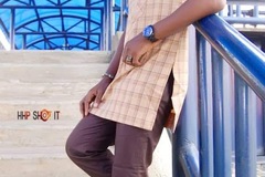 Products: African Men's 2pc Checkered Brown Senator Wear