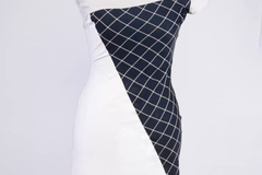 Products: Plain white with black & white check combo dress